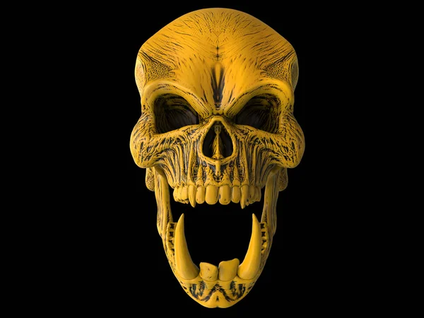 Żółta Wściekła Czaszka Demona Dużymi Ostrymi Dolnymi Zębami — Zdjęcie stockowe