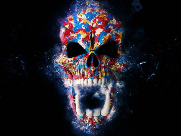 Cráneo Colorido Con Dientes Blancos Ilustración Estilo Grunge — Foto de Stock