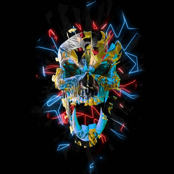 Demon Skull Neon Fragments Glows — Stock Photo, Image
