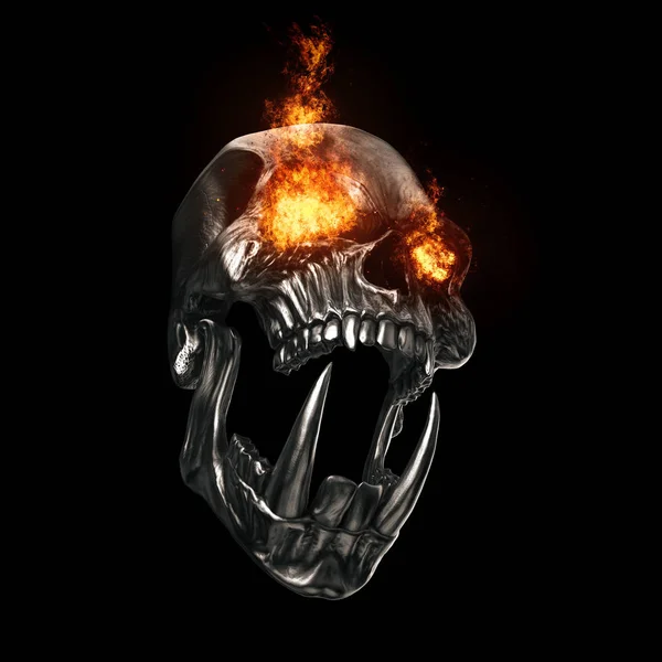 Screaming Angry Demon Skull Med Ljusa Brinnande Ögon — Stockfoto