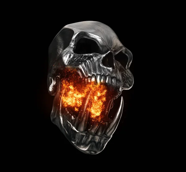 Screaming Angry Demon Skull Breathing Fire — Stock Photo, Image