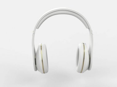 Altın detayları ile modern kablosuz parlak beyaz kulaklıklar-ön görünüm