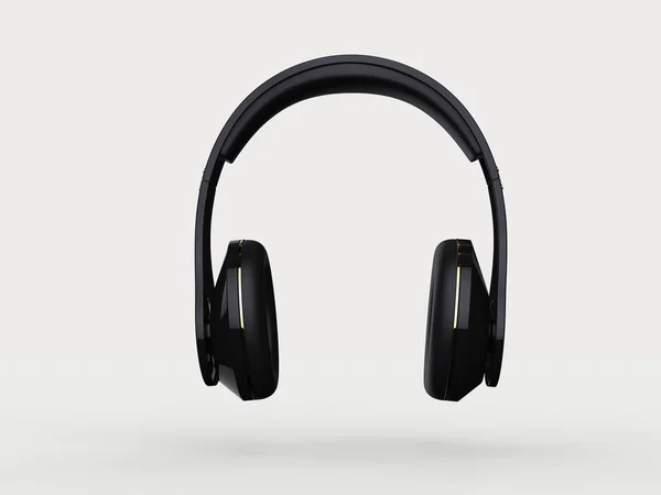 Shiny New Black Wireless Headphones Gold Details Front View — Stock Photo, Image