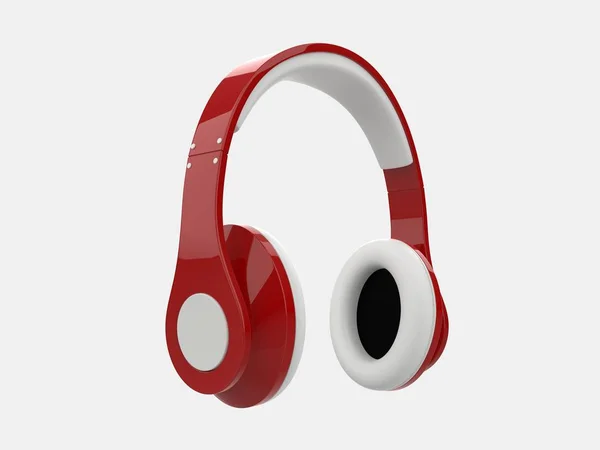 Headphones Vermelhos Brilhantes Modernos Com Detalhes Brancos — Fotografia de Stock