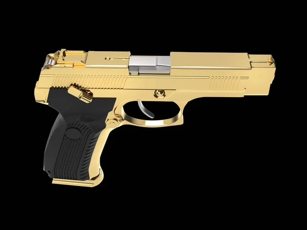 Shiny golden tactical hand gun - top down view