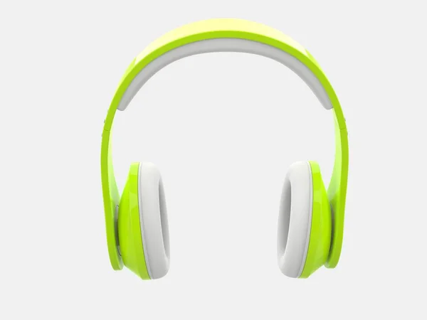 明亮的绿色现代无线耳机 白色细节 — 图库照片