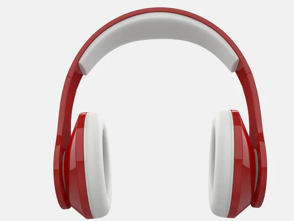 Modern Red Wireless Headphones White Ear Pads Details Closeup Shot — Stock Photo, Image