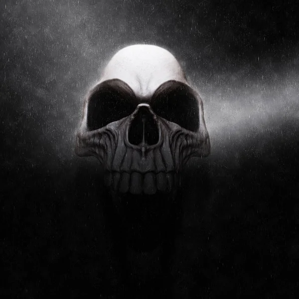 Creepy Skull Huge Eye Sockets Dark Rain Illustration — Stock Photo, Image