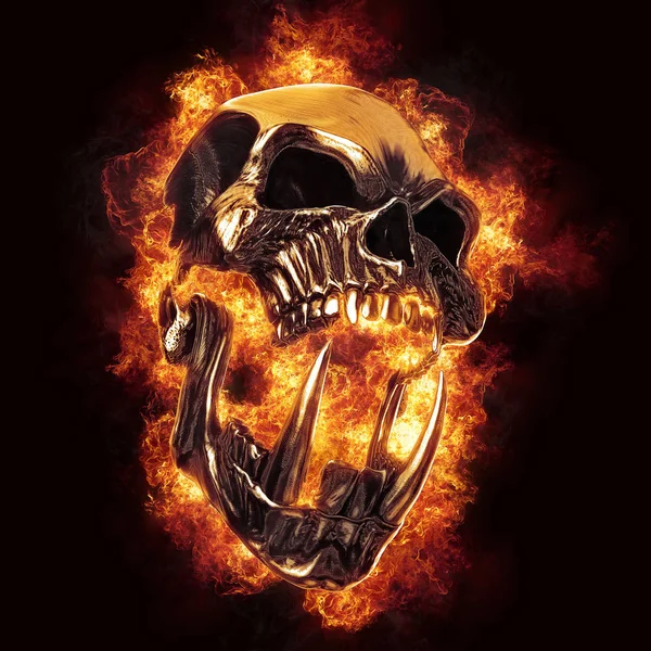 Screaming Démon Ork Heavy Metal Koponya Elnyeli Lángok Illusztráció — Stock Fotó