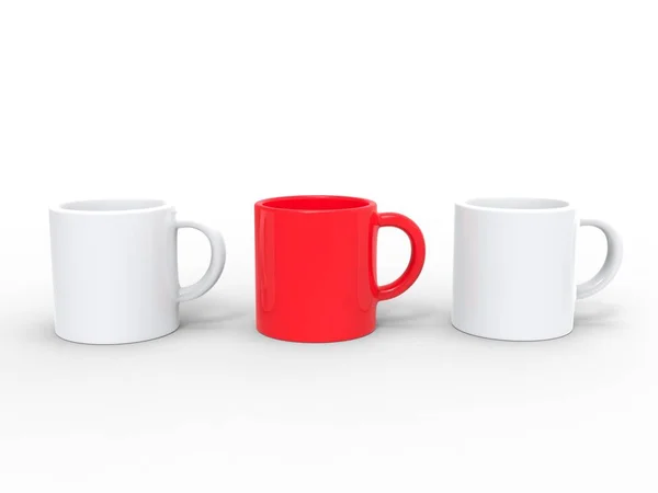 Three Coffee Mugs Two White Red Middle Illustration — Stock Photo, Image