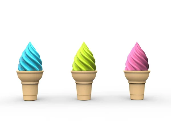 Blue Green Pink Ice Cream Small Cones — Stock Photo, Image