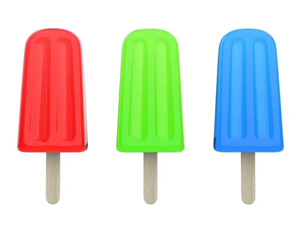 棍子上的红色 绿色和蓝色冰淇淋 — 图库照片