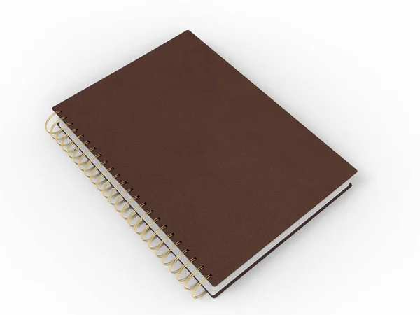 Brown Leather Notebook Golden Spiral Binding — Stock Photo, Image