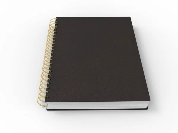 Black Notebook Golden Spiral Binding Leather Covers — Stock Photo, Image