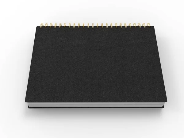 Caderno Preto Com Encadernação Espiral Dourada Capas Couro Vista Lateral — Fotografia de Stock