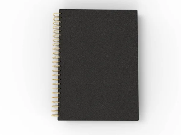 Zwarte Notebook Met Gouden Spiraal Binding Lederen Covers Top View — Stockfoto