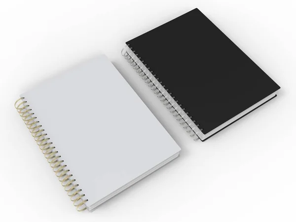 Czarno Białe Notebooki Wiązaniem Spiralnym Obok Siebie — Zdjęcie stockowe