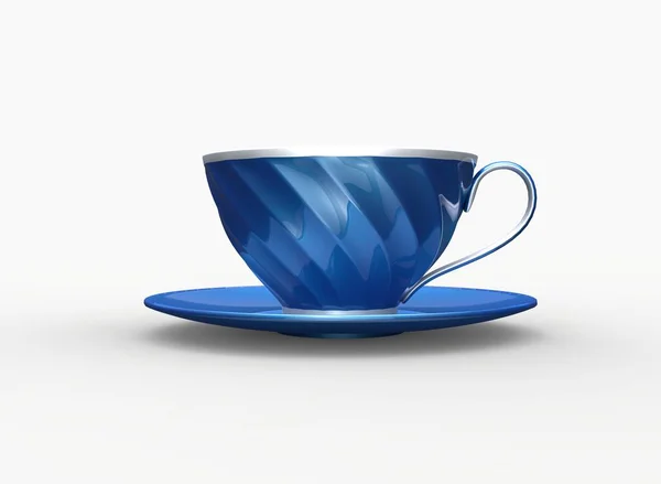 Metallic Blau Und Silber Tasse Tee Seitenansicht — Stockfoto