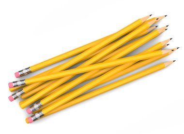 Bunch of yellow pencils, with and without erasers - top down view clipart