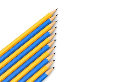 Sarı ve mavi grafit kalemler.