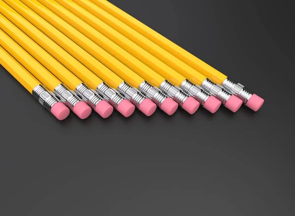Crayons Graphite Jaune Rangée Sur Fond Sombre — Photo