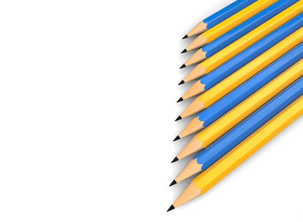 Niebiesko Żółte Ołówki Grafitowe Ułożone Starannie Rzędzie — Zdjęcie stockowe