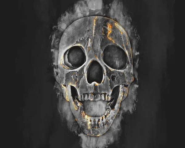 Skull Chalk Charcoal Orange Glowing Details — Stock Photo, Image