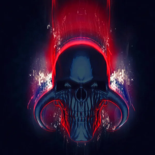 Demon Skull Neon Retro Wave Art — ストック写真
