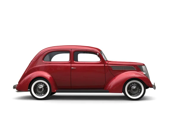 Stary Metaliczny Czerwony Samochód Vintage Widok Boku — Zdjęcie stockowe