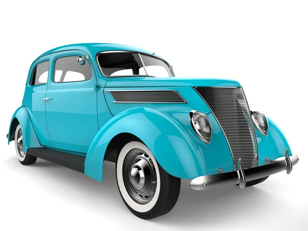 Fényes Pasztell Kék Régi Vintage Autó Közelkép Lövés — Stock Fotó