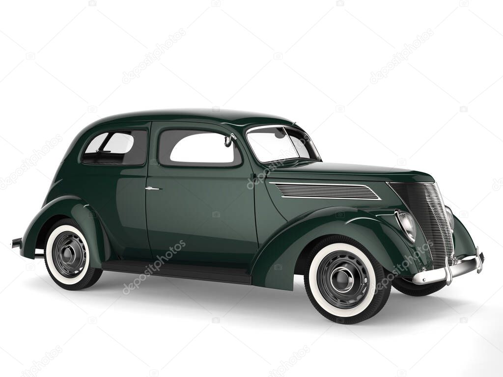 Elegant green old timer vintage car with white wall tires