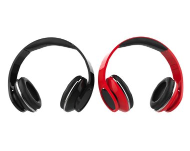 Siyah ve kırmızı modern kablosuz kulaklıklar yan yana