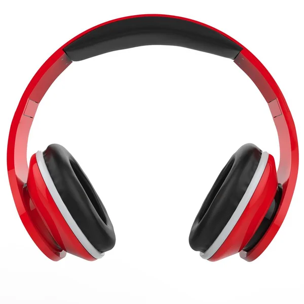 Headphones Sem Fios Vermelhos Modernos Com Detalhes Brancos Vista Frontal — Fotografia de Stock
