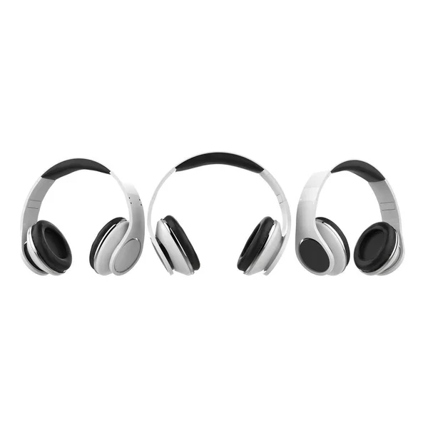 Σύγχρονα Λευκά Ασύρματα Ακουστικά Σετ Από Τρία Δίπλα Δίπλα — Φωτογραφία Αρχείου