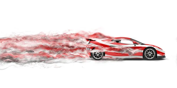 Kırmızı Yarış Süper Arabası Duman Etkisi — Stok fotoğraf