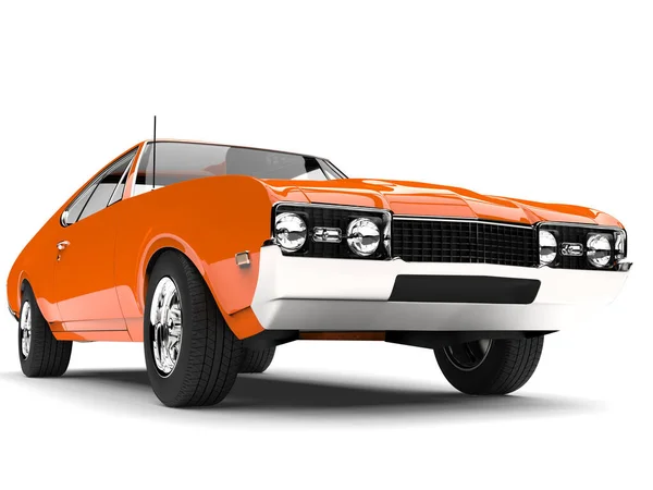 Bright Tangerine Orange Old School Muscle Car Front View Closeup — Stock Photo, Image