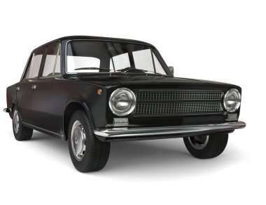 Siyah, eski bir Sovyet arabası. Yakın çekim.