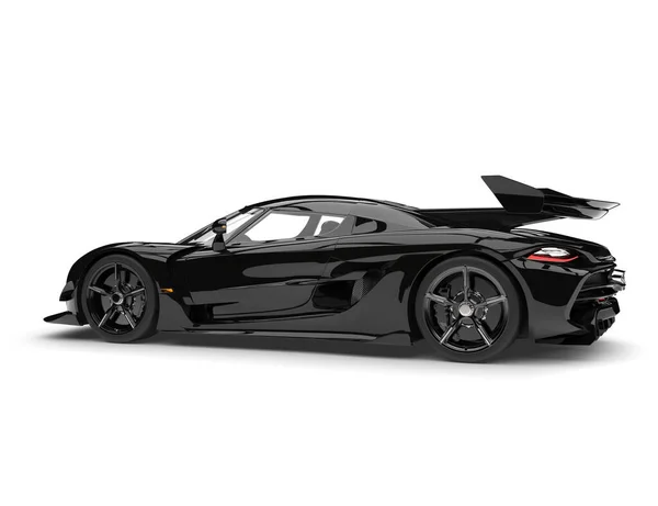 Midnight black shiny super sports car - side view