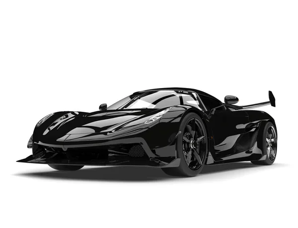 Gece Yarısı Siyah Parlak Süper Spor Araba Güzellik Çekimi — Stok fotoğraf