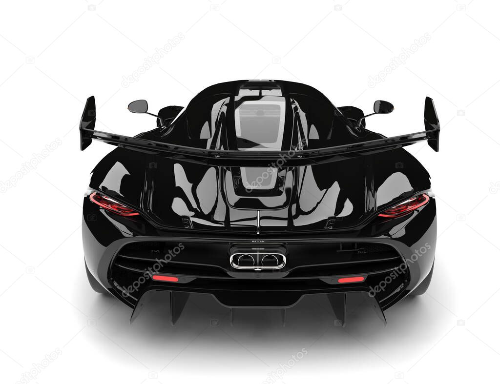 Midnight black shiny super sports car - back view