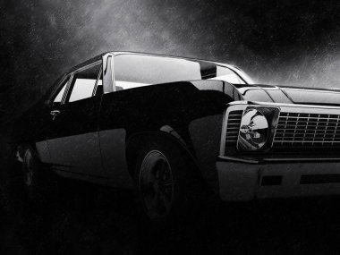 Yağmurda eski usul güçlü araba - kara film stili