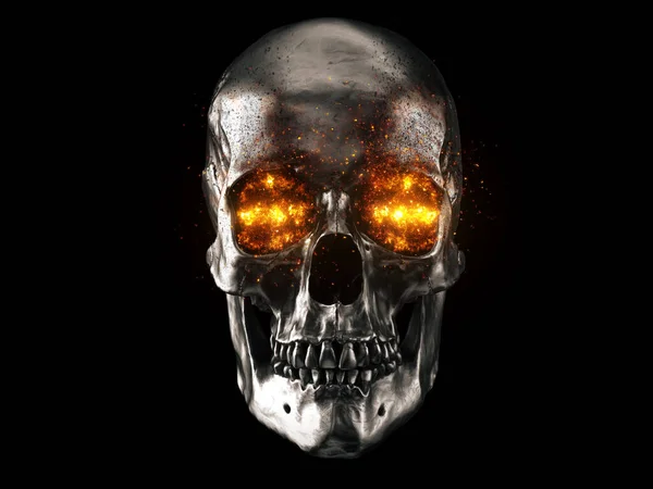 Metallic skull with red hot burning eyes