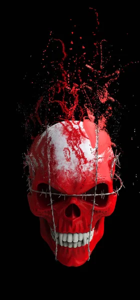 Red Vampire Skull Bound Barbed Wire Dissolving Particles — Stock Photo, Image