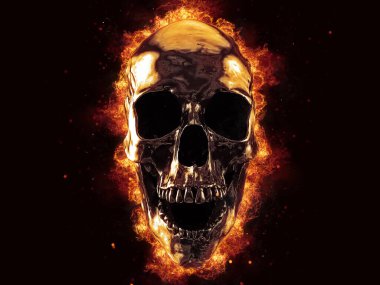 Alev alev yanan sıvı metal kafatası