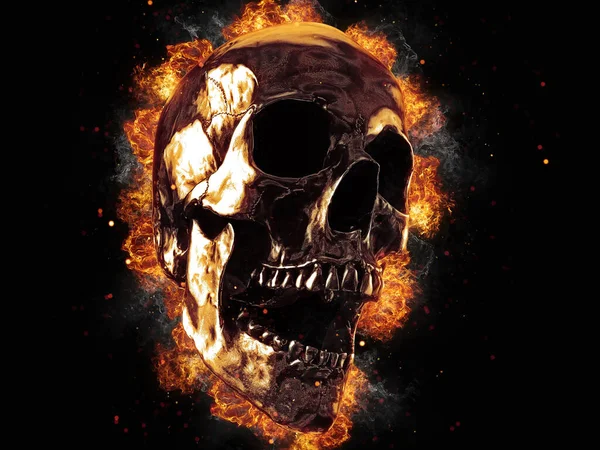 Screaming Metal Skull Fire — Stock Photo, Image