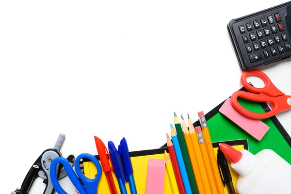 School supplies on a white background — Stock Photo, Image