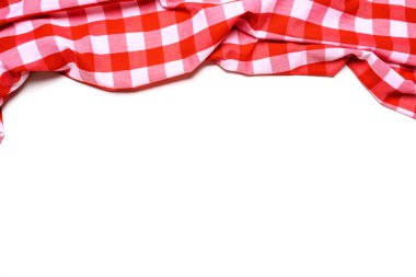 Beyaz arka plan üzerinde kırmızı ve beyaz gingham masa örtüsü