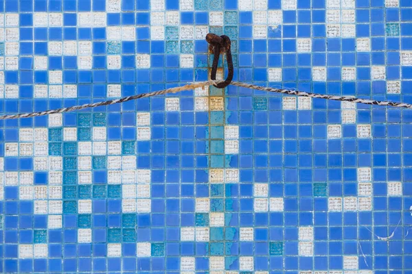 Rusty Metal Hook Turquoise Tile Wall Pool Tile Fell Places — Stock fotografie