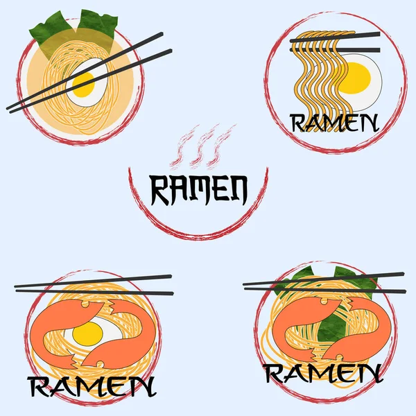 Minimální Logo Ramen Vaječné Krevety Mořské Řasy Krevety Nudle — Stockový vektor