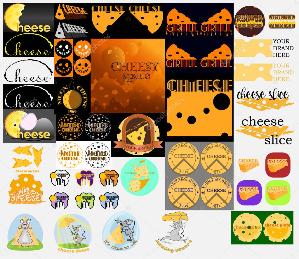 Set of logos elements and illustrations on the theme of cheese